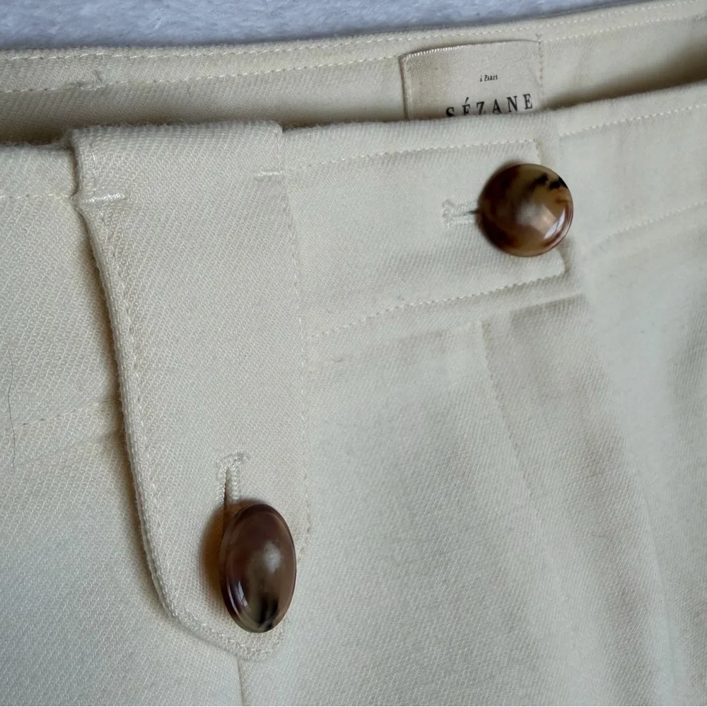 Sezane Yves Trousers Ecru Cream Sz 38 US 6 Wide Leg Long Pant Wool Blend READ - Picture 6 of 16